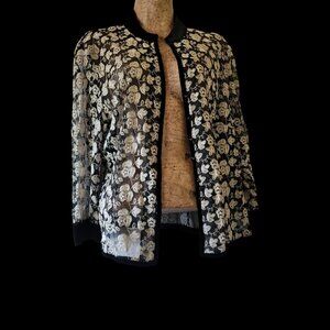 Talbots Shirt Jacket Sheer Embroider Floral Button Front Size 16